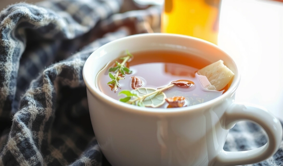 Herbal tea being brewed, representing natural remedies.